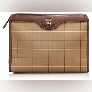 Burberry Plaid Canvas Clutch Brown